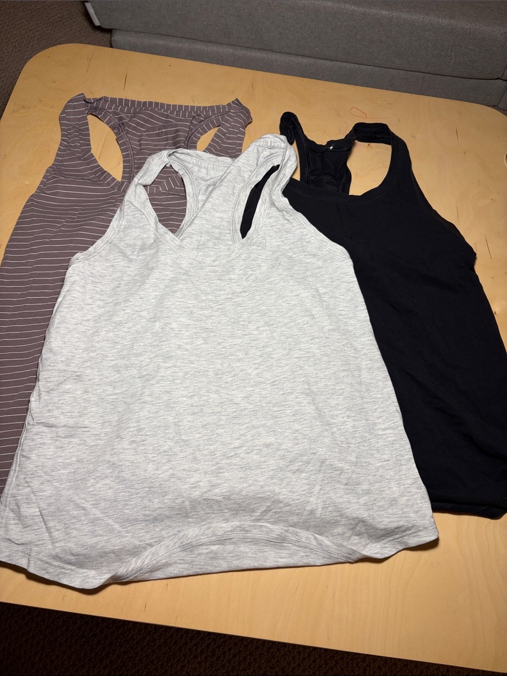 Lululemon Racerback Tank Top Set - Black, Light Gray, Lavender/Brown Stripe